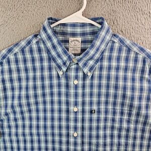Brooks Brothers Casual Shirt Men XL Slim‎ Fit Short Sleeve Button Up Blue Plaid